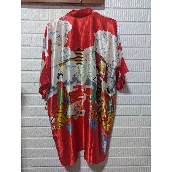 Uahong Mei Women's Red Beautiful Japanese Print Silk Robe Size M - Picture 4 of 6